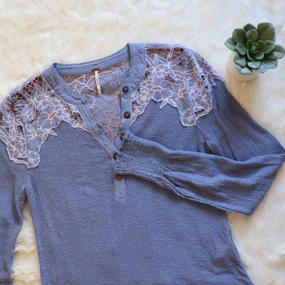 Free People Sky Easy Breezy Lace Henley